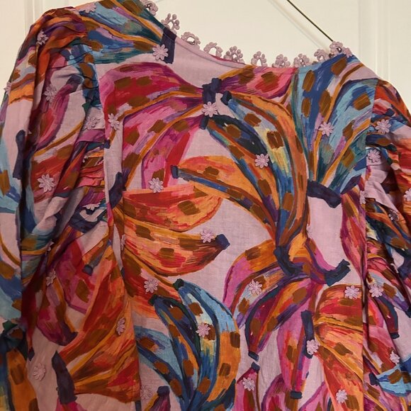 Farm Rio Colored Bananas Puff Sleeve Blouse Size L - Picture 4 of 4